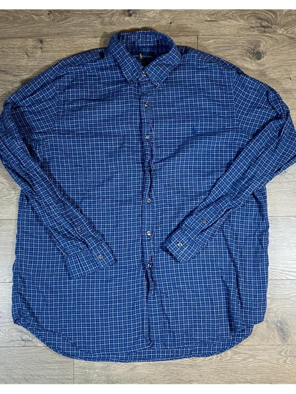 Polo Ralph Lauren Mens XXL Blue Plaid Check Classic Fit Button Down Shirt